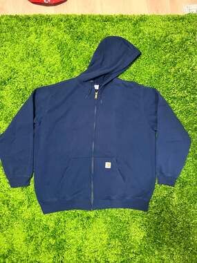 Vintage Carhartt Navy Blue Full-Zip Hooded Sweatshirt 2XL